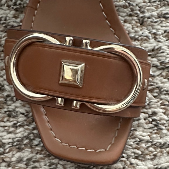 Salvatore Ferragamo Brown Leather Sandals with Gold Buckle 7C - Picture 5 of 7
